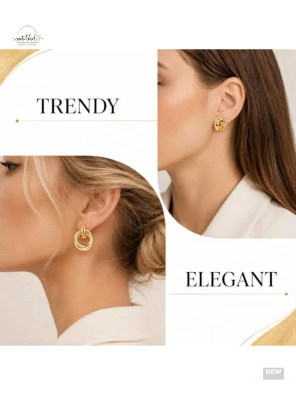 6 Pairs Gold Dangle Earrings, Chunky Geometric Knot Drop Statement Lightweight